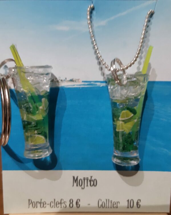 pendentif ou porte-clefs mojito polymère et résine