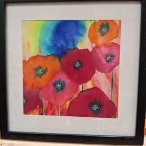 mini tableau coquelicots encre et aquarelle