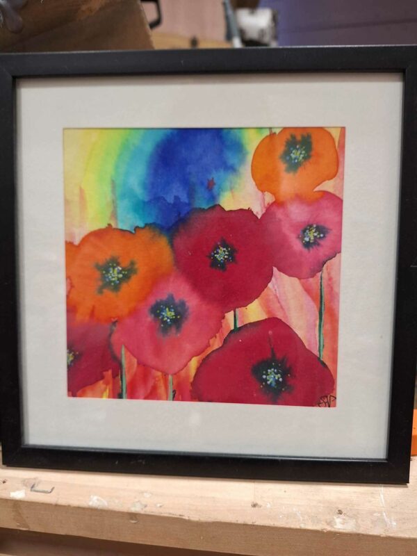 mini tableau coquelicots encre et aquarelle